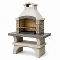 Barbecue de jardin en pierre beige et gris Dorqelvo avec cheminée et grille, dimensions 120x70x210 cm, idéal pour l'extérieur