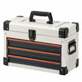 Boîte à outils Dorqelvo en métal blanc noir cuivre, coffre portable 51 cm avec 4 tiroirs pour rangement pratique.