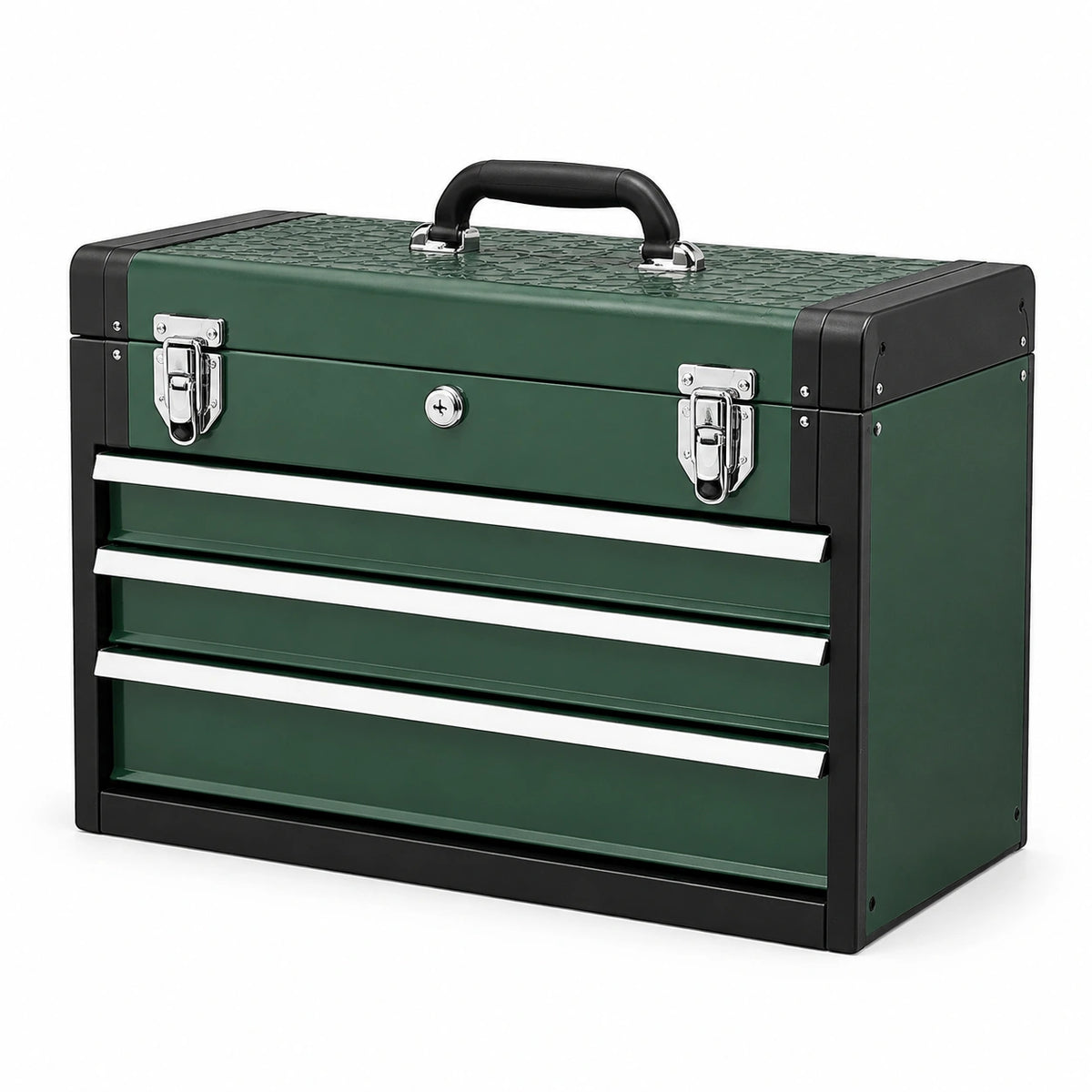 Boîte à outils en métal vert Dorqelvo, 60x30x40 cm avec 3 tiroirs verrouillables pour rangement pratique