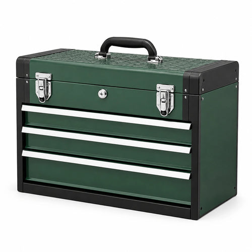 Boîte à outils en métal vert Dorqelvo, 60x30x40 cm avec 3 tiroirs verrouillables pour rangement pratique