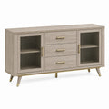 Buffet en bois de chêne clair avec portes en verre strié, style contemporain, dimensions 160x40x85 cm, par Dorqelvo.
