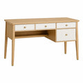 Bureau en bois naturel blanc et doré de style scandinave avec tiroirs, dimensions 120x60x75 cm, marque Dorqelvo.