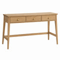 Bureau console en bois naturel Dorqelvo, 120x45x80 cm, avec 3 tiroirs style scandinave, bureau moderne et fonctionnel.