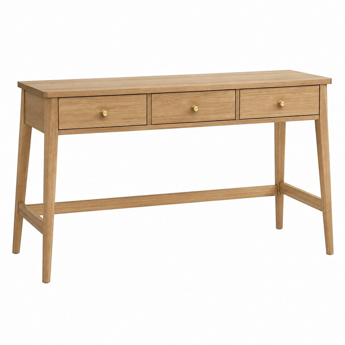 Bureau console en bois naturel Dorqelvo, 120x45x80 cm, avec 3 tiroirs style scandinave, bureau moderne et fonctionnel.