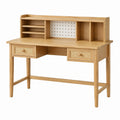 Bureau en bois naturel avec étagère, dimensions 120x60x110 cm, style rétro, rangement pratique, par Dorqelvo.