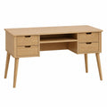 Bureau en bois aspect chêne de 120x60x75 cm avec 4 tiroirs, style scandinave, design moderne et fonctionnel.