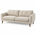 Canapé 2 places en tissu bouclette beige avec pieds en bois, style scandinave, par Dorqelvo.