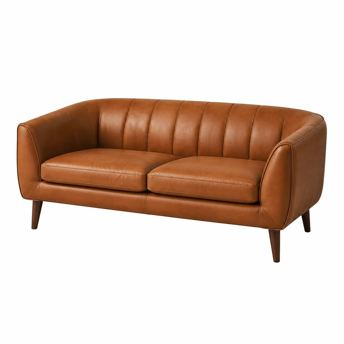 Canapé 2 places en cuir cognac moderne de 160 cm de la marque Dorqelvo, vue de face avec style contemporain.