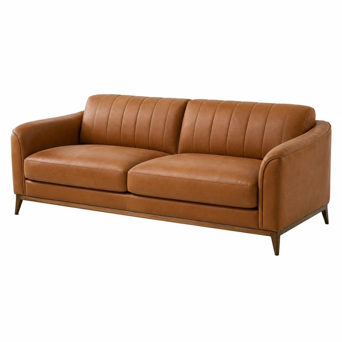 Canapé 3 places en cuir marron Dorqelvo, style contemporain, dimensions 180x85x82 cm, assise confortable.