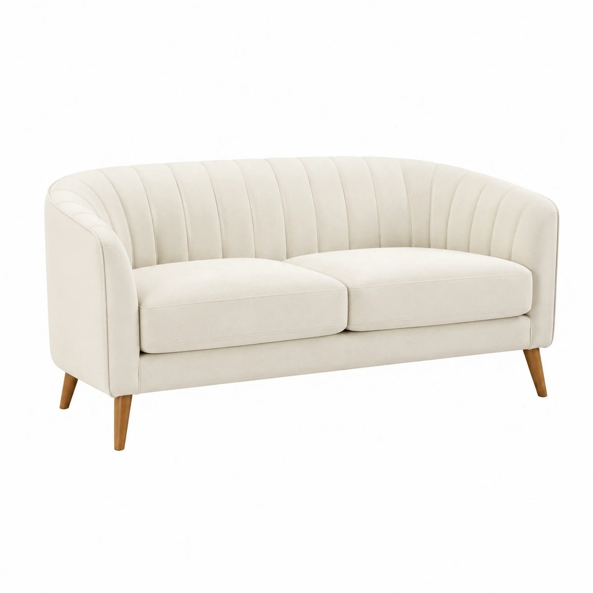 Canapé deux places en tissu écru de 150 cm avec dossier capitonné, style contemporain de la marque Dorqelvo.