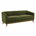 Canapé 2 places en velours vert de style vintage avec pieds en bois, dimensions 170 cm, par Dorqelvo.