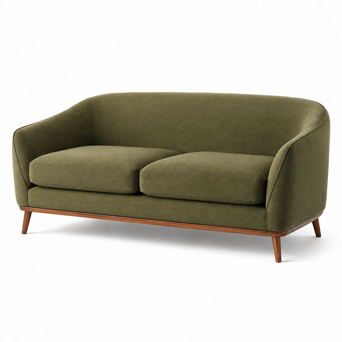Canapé 2 places en tissu vert olive avec pieds en bois, style contemporain, 170 cm de la marque Dorqelvo
