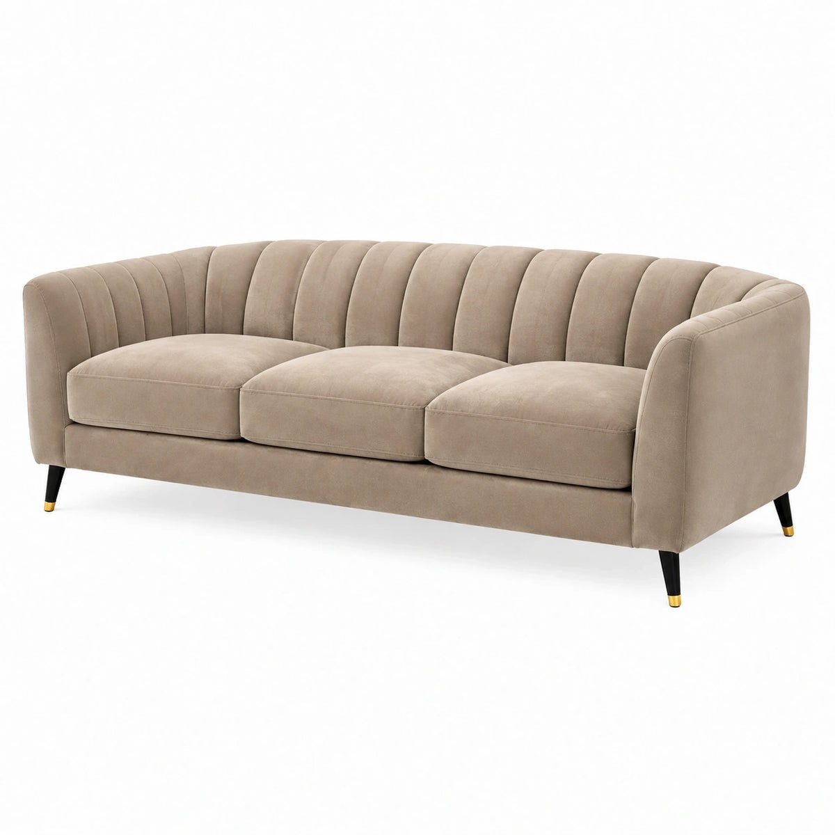 Canapé 3 places en tissu velours beige Dorqelvo, style contemporain, 210 cm de longueur, assise confortable et élégante.