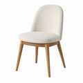 Chaise de salle à manger en tissu bouclette écru et bois, style scandinave, dimensions 48 x 55 x 82 cm, marque Dorqelvo