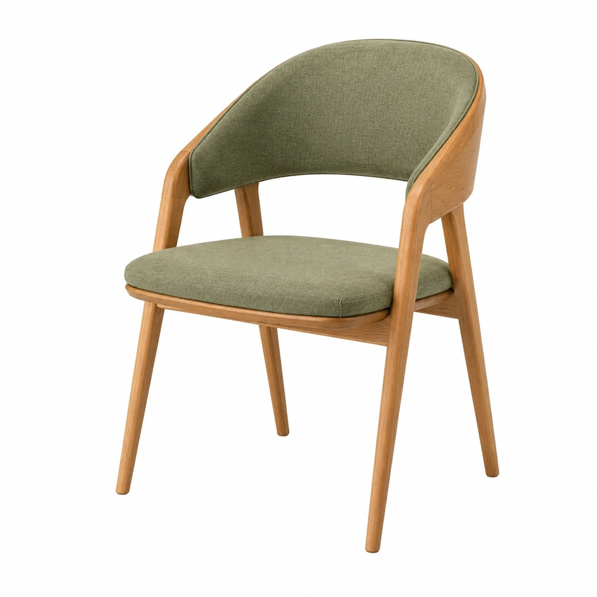 Chaise de salle à manger en bois naturel et tissu vert avec accoudoirs, dimensions 58x56x78 cm, marque Dorqelvo.