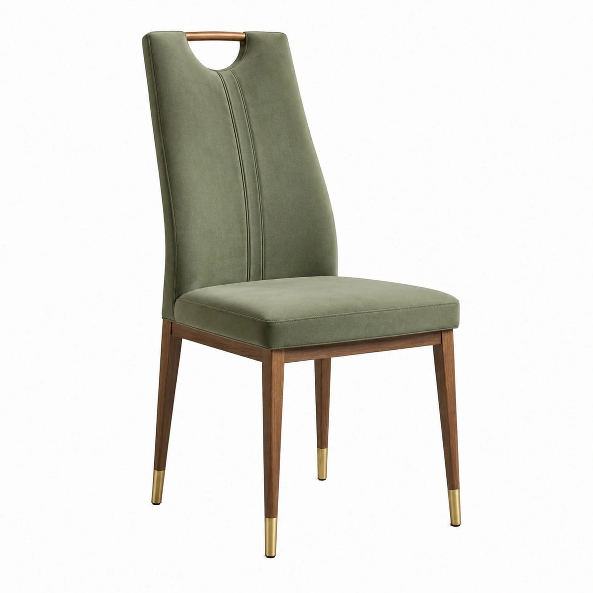 Chaise de salle à manger verte en tissu avec pieds en bois, style contemporain, dimensions 49x61x100 cm, marque Dorqelvo.