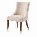 Chaise de salle à manger en tissu bouclette beige avec pieds en bois, style contemporain, dimensions 56x62x96 cm.