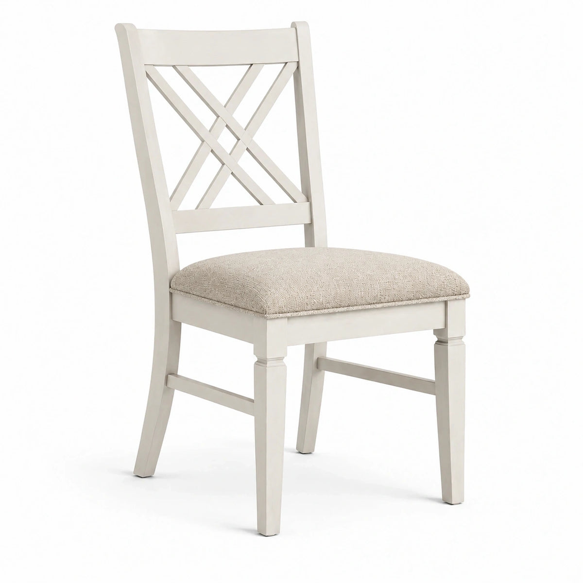 Chaise de salle à manger en bois blanc avec assise rembourrée en tissu, style classique, dimensions 48x58x100 cm, par Dorqelvo.