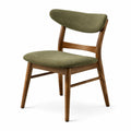 Chaise de salle à manger en bois brun et tissu vert, style rétro, dimensions 52 x 56 x 82 cm, par Dorqelvo.